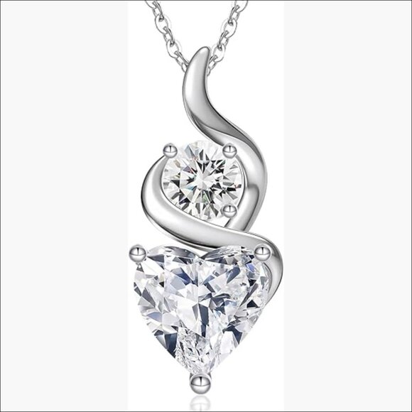 925 Sterling Silver Double Birthstone Heart Pendant Necklace for Women